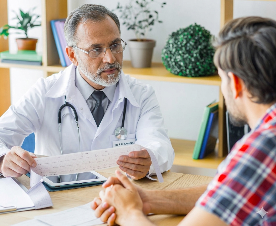 A doctor in consultation with a patient at JS Hospital